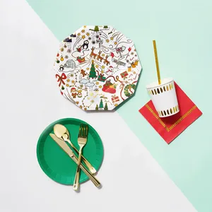 DAMAI Custom Disposable Party Plates and Cups Christmas Party Santa Disposable Cutlery and Tableware Set - Product Image 2