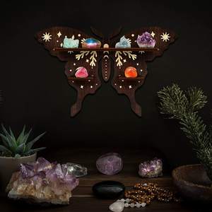 Chunlei etagères en bois Moth Hamsa main loup cristal rustique en bois chat lune étagères - Product Image 6