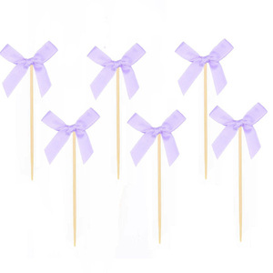 Bow Shaped Cake <b>Toppers</b> Fabric Decorations For <b>Birthday</b> Party Dessert Decor 8 Colors Wooden Stick - Product Image 4
