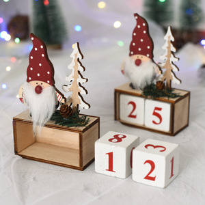 Soporte de madera para calendario navideño con gnomos de Santa Claus y árboles, exhibición decorativa de cuenta regresiva para decoración navideña del hogar - Product Image 2