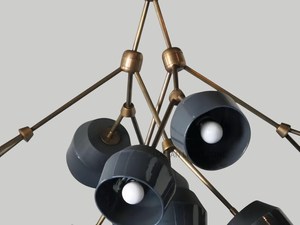 Lustre Sputnik en laiton de style moderne du milieu du siècle, globe bleu et blanc, luminaire suspendu pour salon, salle à manger - Product Image 4