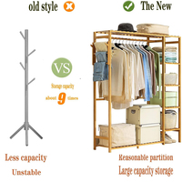 Conception simple chambre étagère de rangement ménage cintre armoire bambou porte-manteau au sol