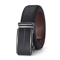 Sabuk Kulit Asli Pria Motif Cross Grain dengan Gesper Otomatis dari Paduan Seng untuk Bisnis Kasual