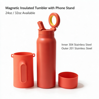 Support magnétique pour téléphone, bouteille d'eau en acier inoxydable à double paroi isolée sous vide, 24 oz et 32 oz, bouteille d'eau de sport anti-fuite