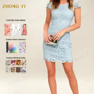 Chiffon Ladies Summer Dress Lace Short Sleeve Skinny Mini Skirt 2022 Elegant Romantic Ladies Clothing Fit Formal Site