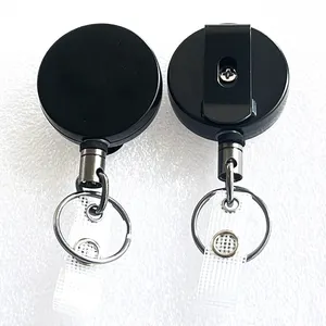 Llavero Retráctil con Clip para Carrete de Insignia, Accesorio de Metal Redondo de 40mm, Negro Mate,