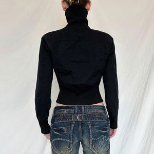 High-Neck Zip-Up Woven <b>Jacket</b> for <b>Women</b>, Stand Collar Slim-Fit Outerwear, Y2K Street Casual Fashion Style - Product Image 4