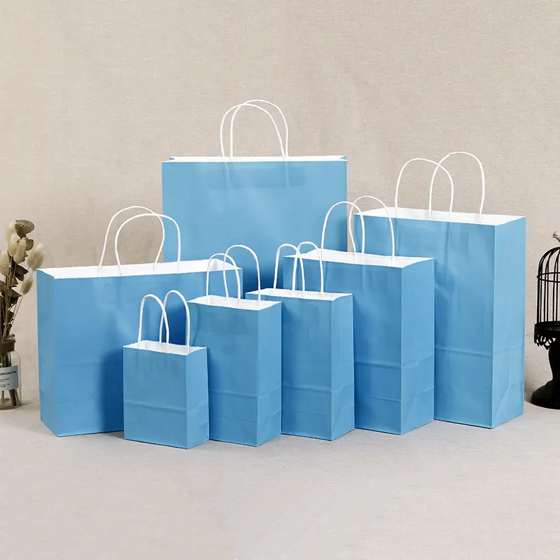 Custom printed biodegradable gift shopping bags with handle packaging brown paper bag Kraft Paper packaging with Handle