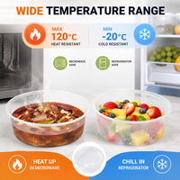 Conteneur alimentaire rond réutilisable de grande capacité 90 oz, boîte à lunch jetable en plastique micro-ondable avec couvercle