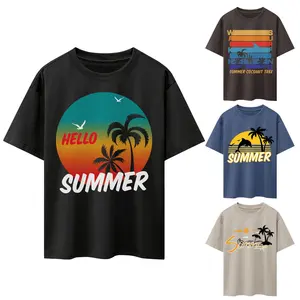 Beach Vacation Tops Knitted Crew Neck Printing Stylish Regular Fit Custom Design Your Own Tee Mens Summer T-Shirt