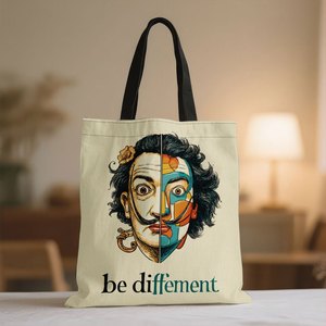 Sac fourre-tout en <span class=keywords><strong>toile</strong></span> imprimé avec un portrait de Dalí au style surréaliste tendance, sac de courses réutilisable conçu pour les femmes, adapté au campus et au quotidien - Product Image 5