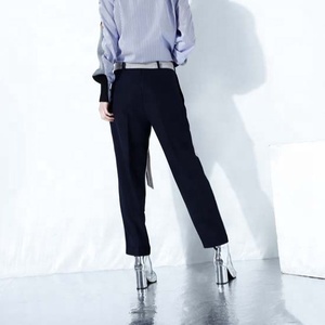 OUDINA High Design Contrast Color Casual con cintura <span class=keywords><strong>pantaloni</strong></span> a matita carota <span class=keywords><strong>pantaloni</strong></span> a gamba larga in lino da donna - Product Image 4