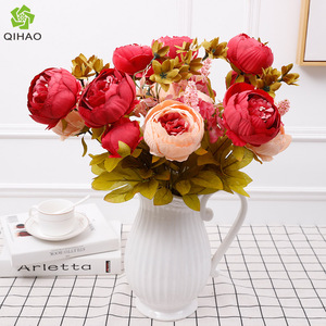 QIHAO 13-Forked Autumn Peony Silk Flower High Simulation Wedding Home Decoration - Product Image 2