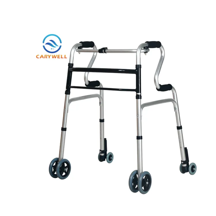 Portatori di Handicap riabilitazione Ausili per la Deambulazione Alluminio Pieghevole Walker Con 4 Ruote