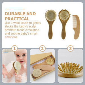 Ensemble de bain pour bébé avec logo personnalisé, masseur de cuir chevelu pour nouveau-né, kit de soin des cheveux, brosse à poils doux, peigne en bois de hêtre pour bébé - Product Image 6