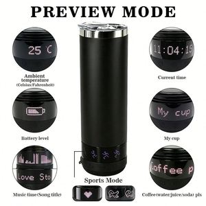 Nouvel Arrivage – Bouteille d'eau intelligente isotherme en acier inoxydable de 20 oz avec écran LED et haut-parleur, lecteur de musique, idéale pour les cadeaux promotionnels - Product Image 4