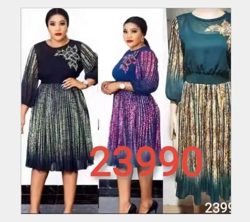 Turki Wanita Kasual Mesh Jahitan Sifon Lipit Gaun Plus Ukuran Gaun