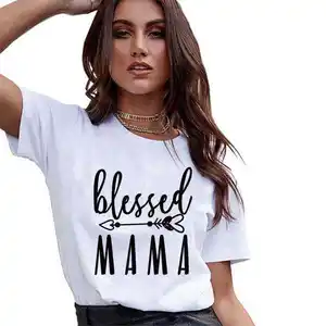 OEM Embossing Printing Clothes Logo Design Service Algodão Tshirt Super Mama Dia das Mães Imprimir T shirt Para As Mulheres