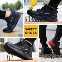 Chaussures de sécurité de travail de marque, noires, antidérapantes, imperméables, en cuir, avec embout en acier, pour hommes, pour l'industrie lourde