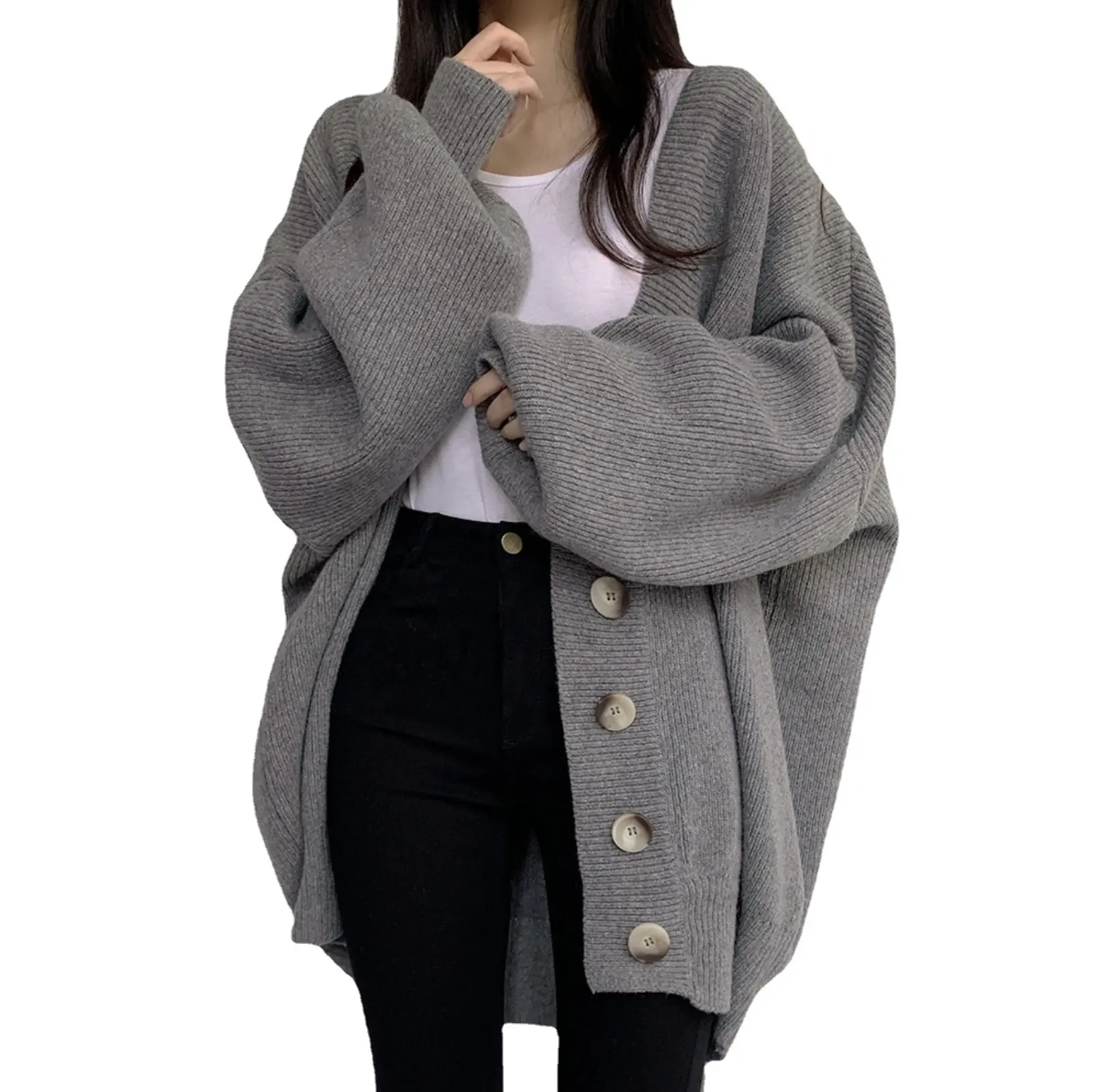 Ropa de invierno para mujer, cárdigan suelto de manga larga a la moda, abrigo de suéter de gran tamaño, barato, venta al por mayor, 2023