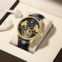 Montre-bracelet automatique RAKSA DUKE 2025 Tourbillon 3D Dragon en or et cuir pour homme