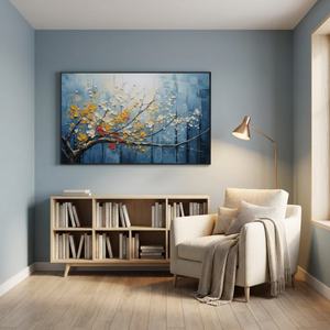 Pintura Abstracta Floral de Naturaleza Muerta Azul Texturizada al Óleo, Hecha a Mano, Arte de Pared en Lienzo, Obra Grande para Colgar en Casa, Venta al por Mayor - Product Image 5