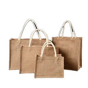 ジュート食料品バッグカスタムロゴ印刷環境にやさしいリネン黄麻布ショッピングバッグ黄麻布トートバッグ