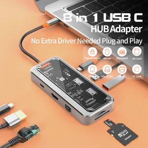 8 in 1 usb c 허브 타입-C to PD HD-MI USB3.0 USB2.0 USB-C SD TF RJ45 도킹 스테이션