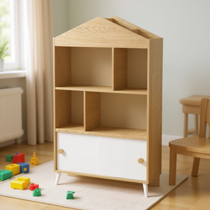Estantería de juguetes para niños con forma de casa, 4 compartimentos, almacenamiento de madera para sala de juegos, habitación infantil, diseño escandinavo - Product Image 2