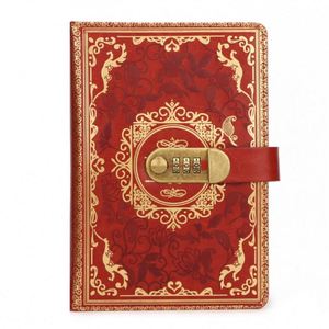 A5 Size Retro Password Diary with Lock Leather Cover Thread Sewing Bound <b>Creative</b> Notebook Student Diary <b>Gift</b> Stationery - Product Image 6