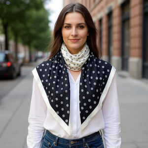 Sciarpa triangolare multifunzionale 135x60 cm con design a pois per donna, accessorio di moda - Product Image 2
