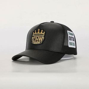 Casquette de camionneur en cuir PU avec logo brodé 5 panneaux, personnalisée OEM, haute qualité, certifiée BSCI, Gorras, casquette en maille - Product Image 1