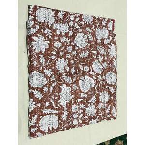 Handcrafted Cotton Kantha <b>Quilt</b> <b>Bedspread</b> Featuring Traditional Block Printing And Cozy Layered Construction - Product Image 5