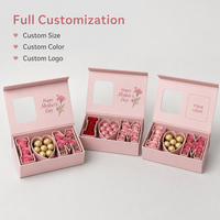 Boîte cadeau rose imperméable haut de gamme pour la fête des mères, design « I Love U », ruban rose pastel mat, éponge, tailles personnalisables