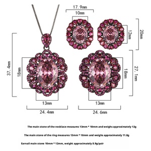 High Quality Eco-friendly Copper Female Jewelry <b>Set</b> 13*18-10-12mm Dried Rose Zircon Black Gold Plated Necklace <b>Earrings</b> Ring <b>Set</b> - Product Image 2