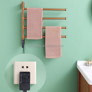 Porte-serviettes électrique rose doré avec 4 porte-serviettes chauffants Rotation à 180 ° Porte-serviettes mural pour salle de bain d'hôtel - Product Image 3