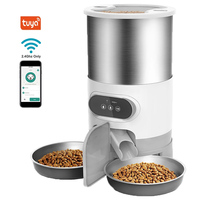 Distributeur automatique d'aliments pour animaux de compagnie intelligent en acier inoxydable avec fenêtre supérieure, style rond, pour chats et chiens, avec application Wi-Fi et deux gamelles
