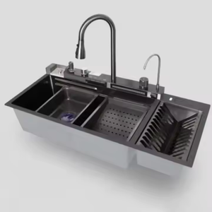 2025 grande taille 304 évier en acier inoxydable clé de Piano Led affichage numérique cascade évier de cuisine avec plateau de séchage - Product Image 6