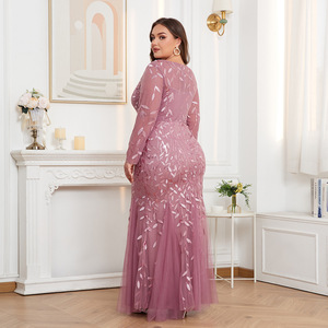 Robes de soirée de luxe grande <span class=keywords><strong>taille</strong></span> Robe de soirée longue élégante à manches longues avec broderie de paillettes Robes de soirée <span class=keywords><strong>pour</strong></span> femmes - Product Image 4
