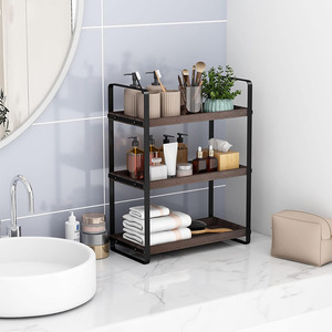 Estante de almacenamiento para baño de 3 niveles, organizador independiente de madera y metal para baño, tocador, cosméticos y toallas - Product Image 2