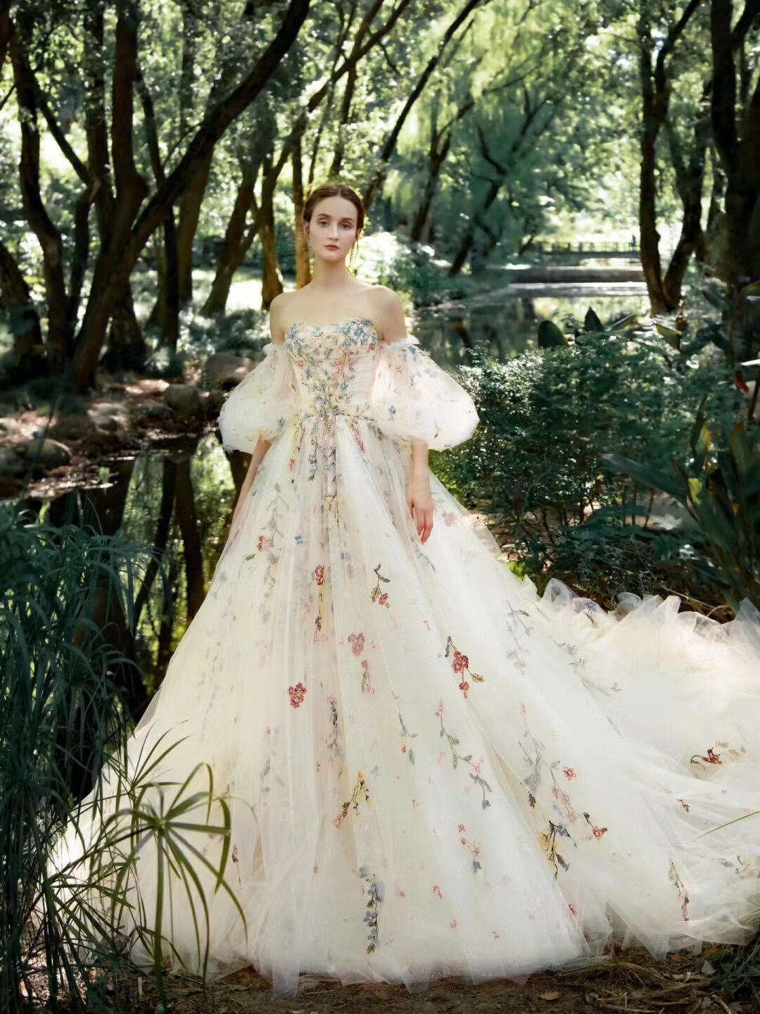 sachin and babi light blue dress Floral Embroidered Lace Full A-line Off The Shoulder Wedding Dress