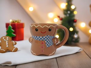Tazza Natalizia in Ceramica 3D a Forma di Omino di Pan di Zenzero, Tazza per Caffè, Latte e Tè per Regali Invernali e Feste Stagionali - Product Image 3
