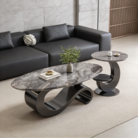 Table Basse Ovale en Marbre Luxe Léger, Design Moderne et Simple, pour Salon, Entrée, Petit Appartement, Table d'Appoint Élégante, Durable et Écologique