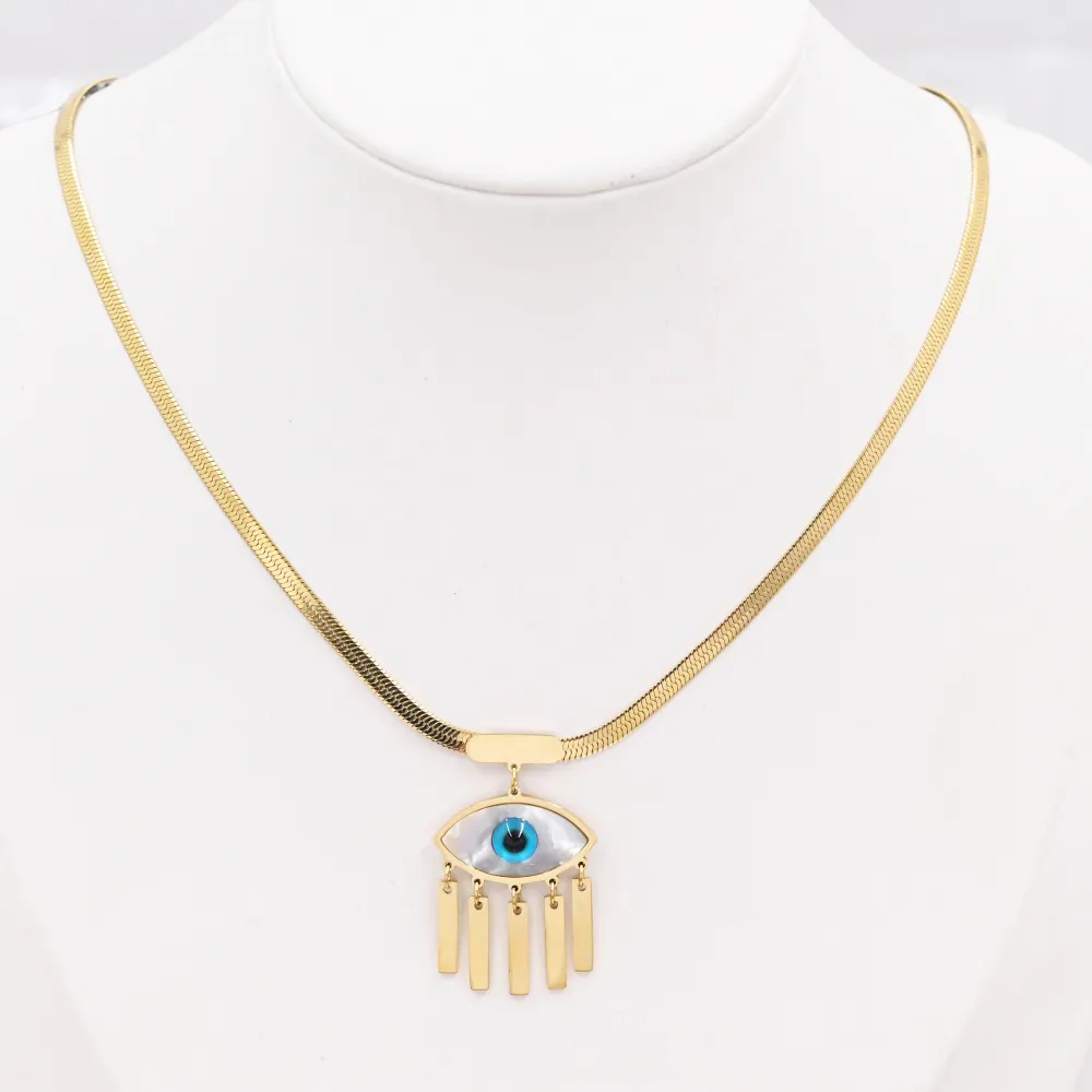 Vintage Edelstahl 18K Gold Farbe Gold Schlange Knochenkette Blau Übel Auge Anhänger Tassel Damenkette Schmuck Bijoux