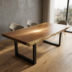Mesa de Comedor de Diseño Moderno con Tablero de Madera Maciza de Suar, Patas Metálicas Gruesas, Tablero Largo y Grueso, Uso Interior/Exterior, Ensamblaje Fácil, para Hogar, Bar, Cocina - Product Image 3