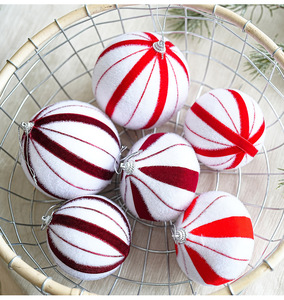 Ornements de Noël en mousse rouge et blanche scintillante en forme de larme LINGKAI, boules rayées avec nœud pour la décoration suspendue de l'arbre de Noël - Product Image 4