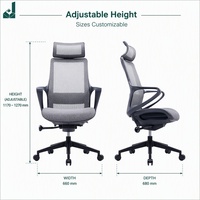 Chaise de bureau ergonomique en maille, réglable en hauteur, avec accoudoirs fixes, appui-tête réglable, inclinable et pivotante, pour salle de réunion