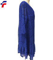Robe Américaine pour Femmes Grande Taille, Nouveauté, en Dentelle, Coupe Droite, avec Volants à l'Ourlet et Manches 3/4