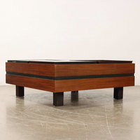 Table basse compartimentée en verre trempé au design vintage moderne du milieu du siècle Table à thé centrale en bois de teck chinois pour salon