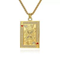 Collier pendentif de style hip-hop pour hommes et femmes, en acier inoxydable, avec des pierres élégantes, motif jeu de cartes